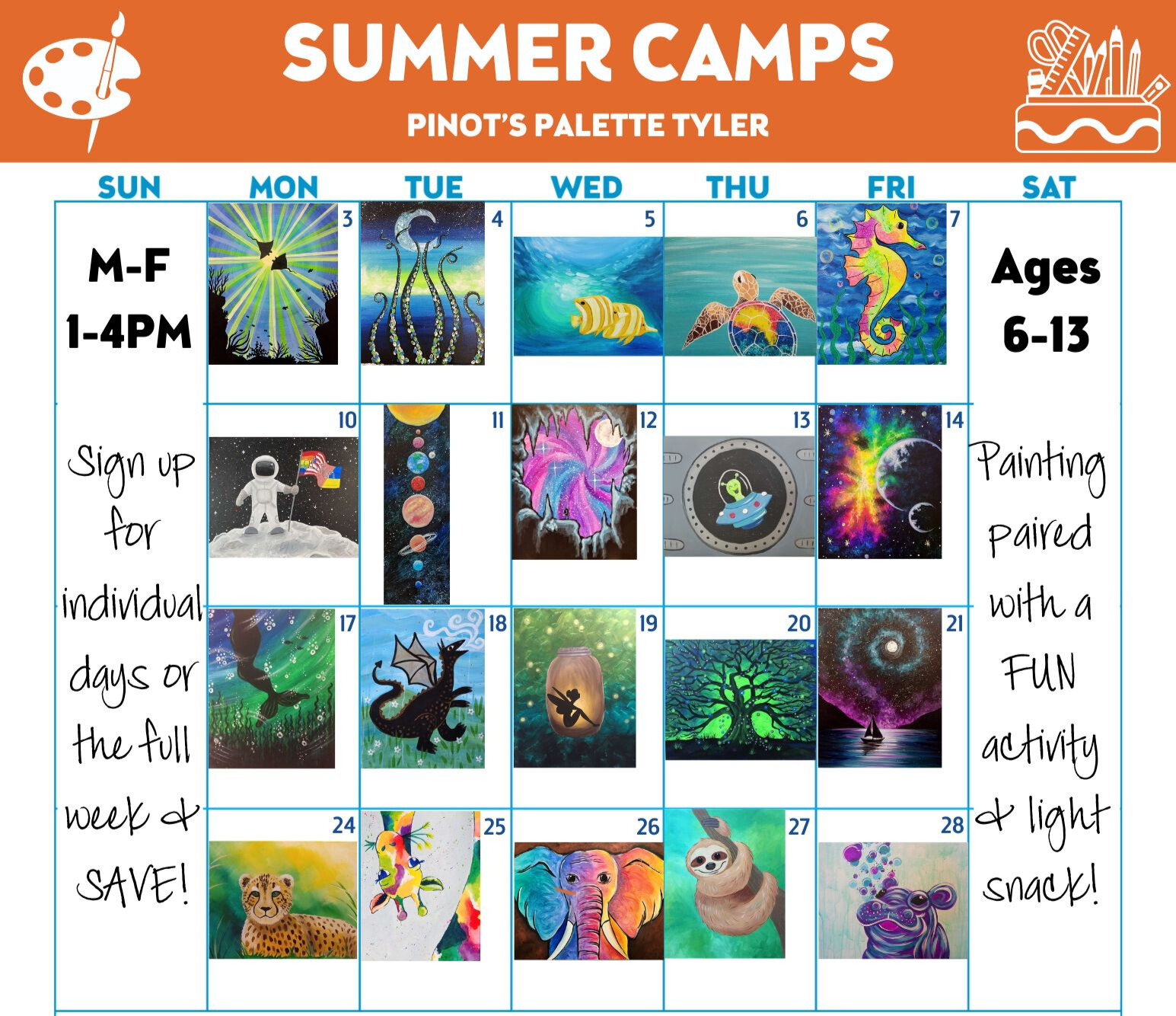 View All Upcoming Summer Camps! Sign up for individual days or the full week and SAVE!